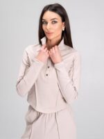 Женский Бежевый Костюм Двойка - Приталенная Кофта + Широкие Штаны