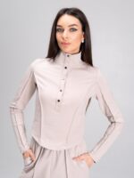 Женский Бежевый Костюм Двойка - Приталенная Кофта + Широкие Штаны