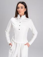 Женский Белый Костюм Двойка - Приталенная Кофта + Широкие Штаны