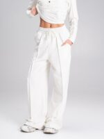 Женский Белый Костюм Двойка - Приталенная Кофта + Широкие Штаны