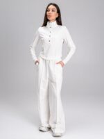 Женский Белый Костюм Двойка - Приталенная Кофта + Широкие Штаны