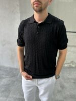 Мужская Базовая Черная Футболка Поло с Узором Косичка