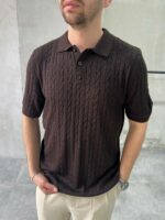 Мужская Базовая Коричневая Футболка Поло с Узором Косичка