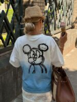 Женская Объемная Белая Голубая Футболка Оверсайз Градиент с Принтом Микки Маус
