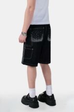 Мужские Черные Джинсовые Шорты - Широкие в Камнях Сразах