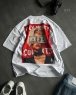 Мужская Летняя Белая Футболка Оверсайз - Объемная Хлопковая с Принтом Деньги на Спине