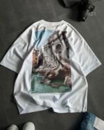 Мужская Летняя Белая Футболка Оверсайз - Объемная Хлопковая с Принтом Италия на Спине