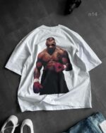 Мужская Летняя Белая Футболка Оверсайз - Объемная Хлопковая с Принтом Тайсон на Спине