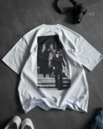 Мужская Летняя Белая Футболка Оверсайз - Объемная Хлопковая с Принтом Мафия на Спине