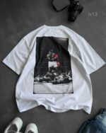 Мужская Летняя Белая Футболка Оверсайз - Объемная Хлопковая с Принтом Бокс на Спине