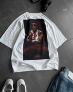 Мужская Летняя Белая Футболка Оверсайз - Объемная Хлопковая с Принтом Тони Монтана на Спине