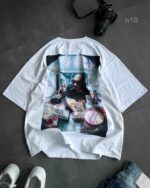 Мужская Летняя Белая Футболка Оверсайз - Объемная Хлопковая с Принтом Снуп Догг на Спине