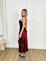 Женская Длинная Шелковая Бордовая Юбка с Кружевом