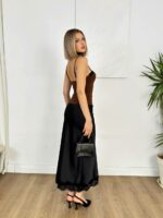 Женская Длинная Шелковая Черная Юбка с Кружевом