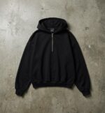 Мужская Базовая Черная Кофта Свободного Кроя с Капюшоном на Замке