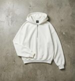 Мужская Базовая Белая Кофта Свободного Кроя с Капюшоном на Замке