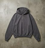 Мужская Базовая Графитовая Кофта Свободного Кроя с Капюшоном на Замке