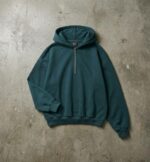 Мужская Базовая Зеленая Кофта Свободного Кроя с Капюшоном на Замке