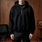 Мужская Базовая Черная Кофта Свободного Кроя с Капюшоном на Замке