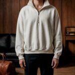 Мужская Базовая Белая Кофта Свободного Кроя с Капюшоном на Замке