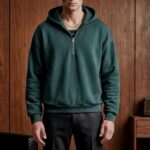 Мужская Базовая Зеленая Кофта Свободного Кроя с Капюшоном на Замке