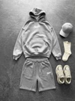 Мужской Серый Костюм Комплект Двойка Оверсайз (Худи + Шорты)
