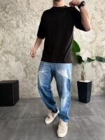 Мужская Черная Футболка Оверсайз Хлопок с Принтом Гаргульи на Спине