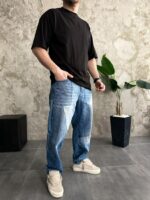 Мужская Черная Футболка Оверсайз Хлопок с Принтом Гаргульи на Спине