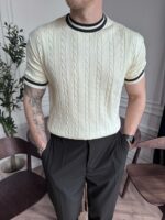 Мужская Базовая Классическая Бежевая Футболка Косичка с Окантовкой