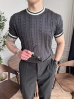 Мужская Базовая Классическая Графитовая Футболка Косичка с Окантовкой