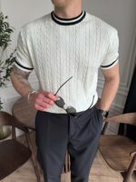 Мужская Базовая Классическая Белая Футболка Косичка с Окантовкой