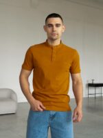 Мужская Базовая Хлопковая Оранжевая Футболка с Пуговицами