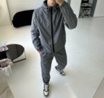 Мужской Темно-Серый Костюм Комплект Плащевка на Молнии (Ветровка + Штаны)