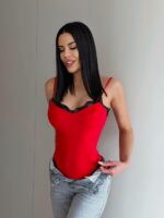 Женское Базовое Красное Боди на Бретелях с Кружевом