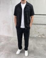 Мужской Черный Костюм Комплект Двойка - Рубашка с Коотким Рукавом + Штаны Брюки