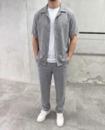 Мужской Серый Костюм Комплект Двойка - Рубашка с Коотким Рукавом + Штаны Брюки