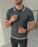 Мужская Графитовая Футболка - Классическая с Воротником Поло и Окантовкой