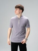 Мужская Классическая Базовая Серая Футболка Воротник Стойка на Замке