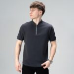 Мужская Классическая Базовая Графитовая Футболка Воротник Стойка на Замке