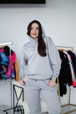 Женский Базовый Серый Спортивный Костюм Худи Джоггеры - Трехнитка с Вышивкой