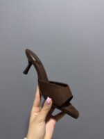Женские Замшевые Коричневые Туфли Мюли на Шпильке