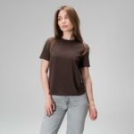 Женская Базовая Трикотажная Черная Футболка с Круглым Вырезом
