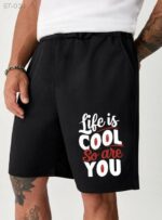 Мужские Базовые Свободные Черные Шорты Двунитка “Life is Cool So are You”