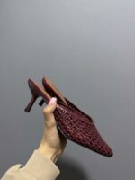 Женские Плетеные Бордовые Туфли Мюли на Шпильке