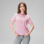 Женская Базовая Трикотажная Розовая Футболка с Круглым Вырезом