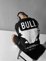 Мужская Хлопковая Черная Футболка Оверсайз - Объемная с Принтом "Bull"