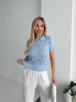 Женская Нежная Ажурная Голубая Футболка Поло