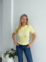 Женская Нежная Ажурная Желтая Футболка Поло