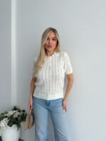 Женская Нежная Ажурная Белая Футболка Поло