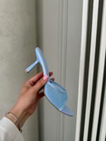 Женские Легкие Голубые Туфли Мюли Сеточка с Открытой Пяткой на Шпильке
